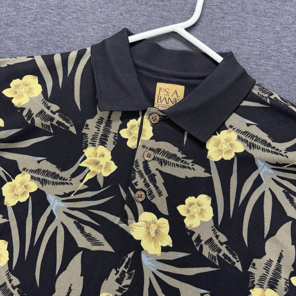 Jos A Bank Hawaiian Silk Polo Shirt Men's Large Floral‎ Multicolor Beach, Resort